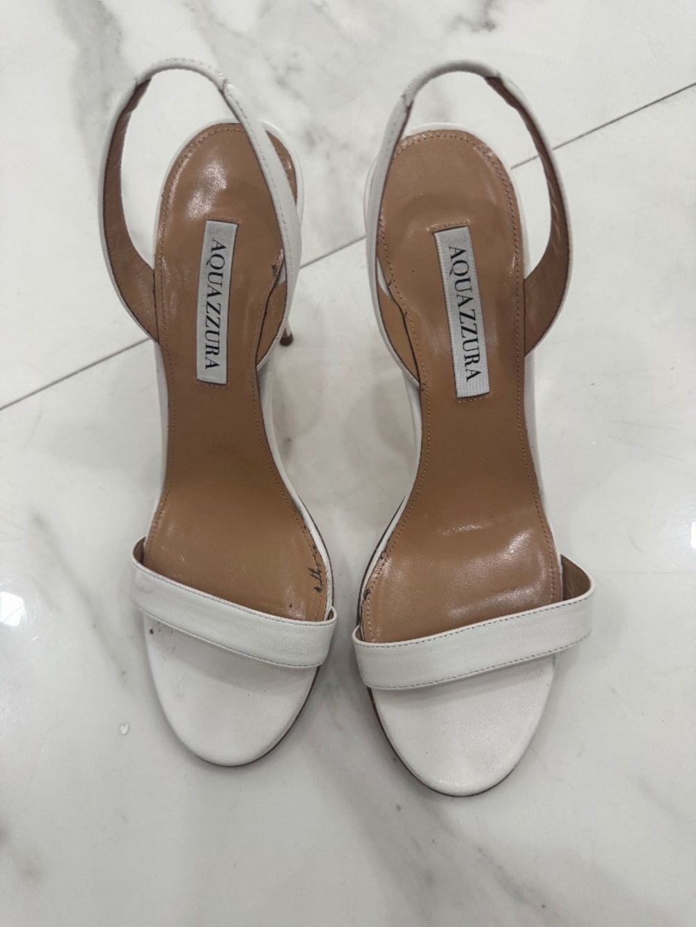 Aquazzura White Leather Slingback Heels | Size 38 | Made in Italy - Picture 1 of 4
